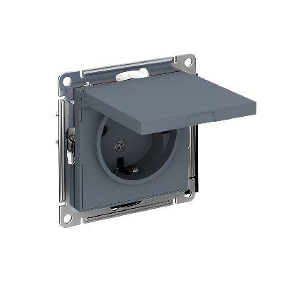 Розетка ATLASDESIGN с заземлением со шторками с крышкой 16А IP20 механизм грифель