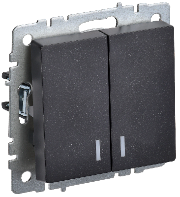 BRITE Выключатель двухклавишный с индикацией 10А ВС10-2-1-БрЧ черный