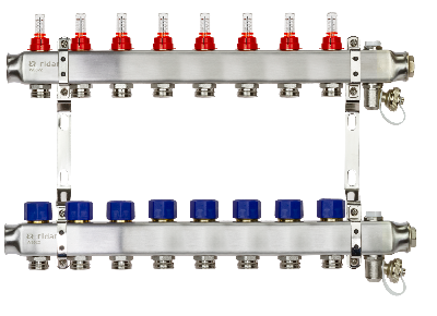 Коллекторная группа SSM-8RF set 8 контуров 1' x 3/4' с расходомерами и кронштейнами