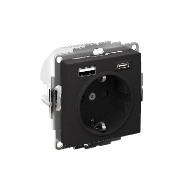 РОЗЕТКА 16А c 2 USB A+С, мех, КАРБОН