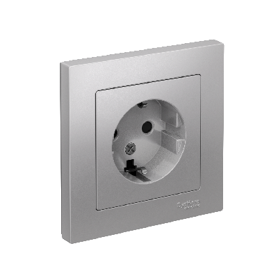 Розетка ATLASDESIGN с заземлением со шторками 16А в сборе алюминий