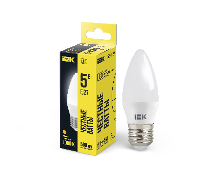 Лампа светодиодная LED 5вт E27 тепло-белый матовая свеча ECO