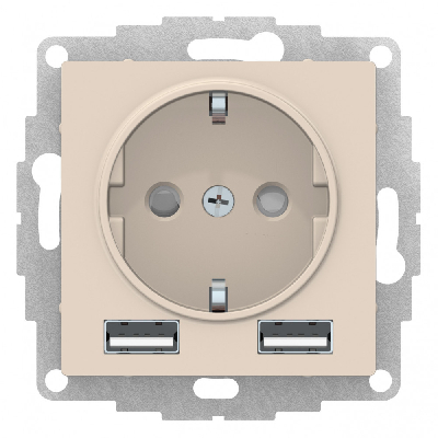 РОЗЕТКА ATLASDESIGN 16А c 2 USB A+A, 5В/2,4А, 2х5В/1,2А, механизм, БЕЖЕВЫЙ