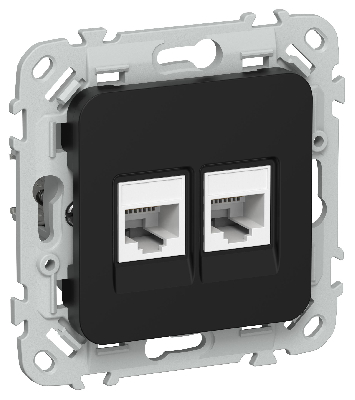 FLITE Розетка 2-местная компьютерная RJ45 категория 6 UTP РК6-2-0-ФлЧ черный IEK