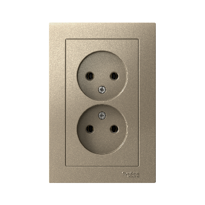 Розетка ATLASDESIGN двойная без заземления 16А в сборе шампань