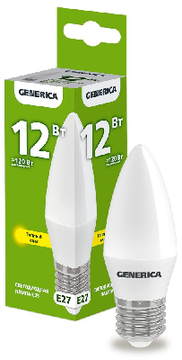 Лампа светодиодная C35 свеча 12Вт 230В 3000К E27 GENERICA