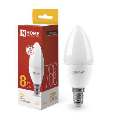 Лампа светодиодная LED-СВЕЧА-VC 8Вт 230В Е14 3000К 760Лм IN HOME