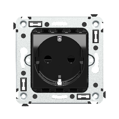 Avanti Розетка в стену, 2P+E, с защитными шторками, ''Черный квадрат''