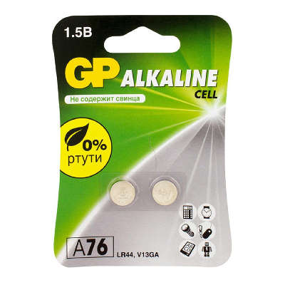 Батарейка пуговичная алкалиновая  GP A76 - 2 шт. на одном блистере