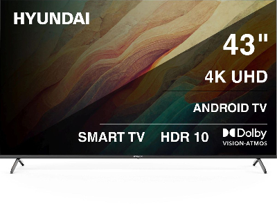 Телевизор LED Hyundai 43'' Android TV Frameless,  4K Ultra HD 60Hz, черный
