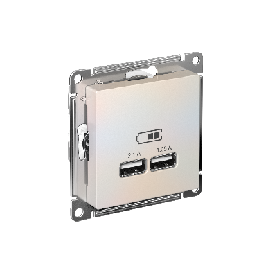 Розетка ATLASDESIGN USB 5В 1 порт x 2,1 А 2 порта х 1,05 А механизм жемчуг