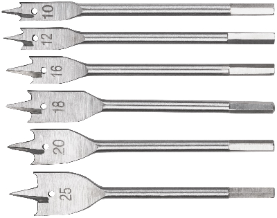 Свёрла по дереву перовые набор, 6 шт (10-12-16-18-20-25 мм)