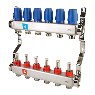 Коллекторная группа с расходомерами 1' х 6 выходов 3/4' НР евроконус