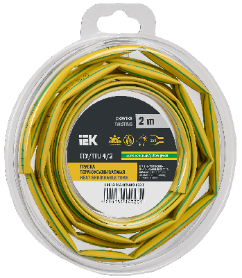 Трубка термоусадочная ТТУ нг-LS 4/2 желто-зеленая (2м/упак) IEK